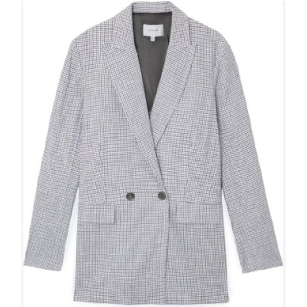 Jigsaw Grey Grid Check Baird McNutt Irish Linen Cotton Womens‎ Blazer Size 10